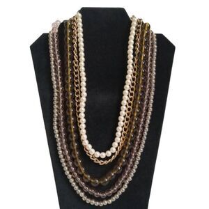 Marley Lilly Gold & Pink Multicolored Faux Pearl Glass Beaded Statement Necklace